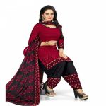 Red printed crepe patiala unstitched women's dress material  Red printed crepe patiala unstitched women's dress material